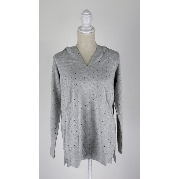 J Jill Seamed Polka Dot Hoodie Tunic Shirt Womens Size Small New Grey Black - Picture 5 of 15